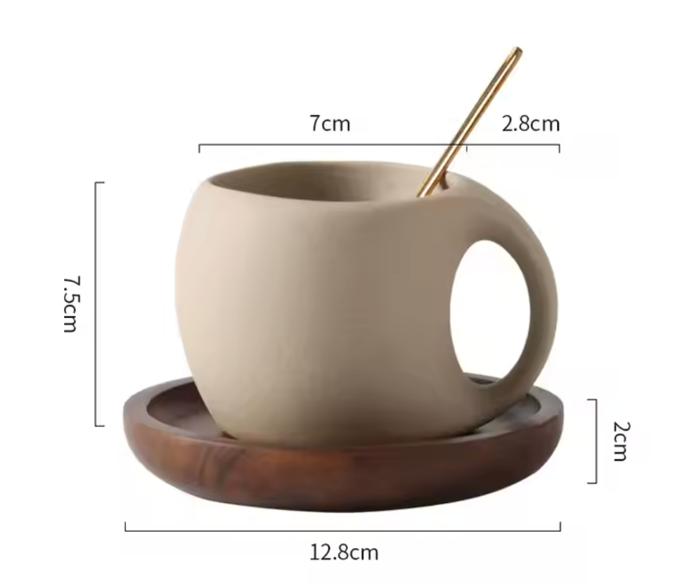 Eksklusiv keramisk kopp med trefat - 250 ml