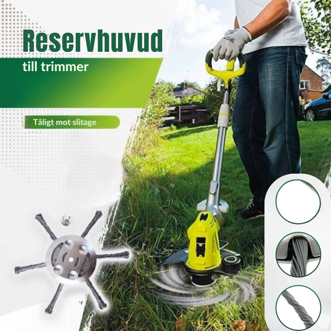 Universellt stålborsthuvud för effektiv trimning av trädgården