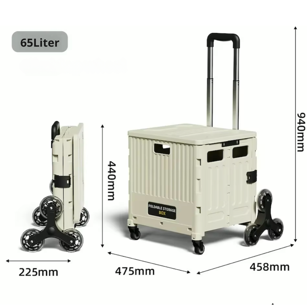 Kokoontaitettava vetokärry, jossa on rappukiipeilijä