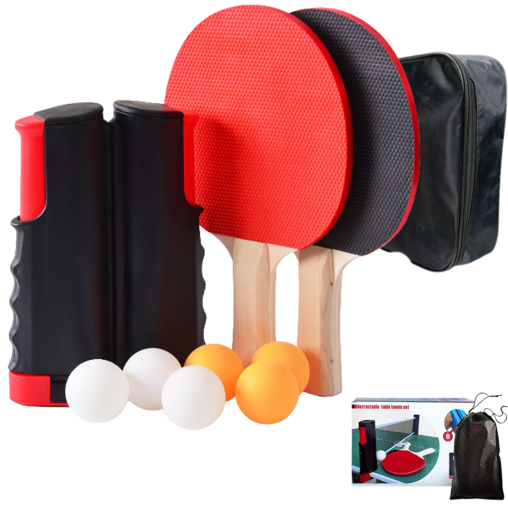 Portabelt bordtennis-set – Utdragbart pingisnät + racketar & bollar