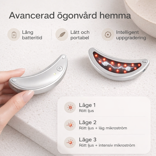 Elektroniska ögonpatchar med rött ljus och mikroström – mot mörka ringar