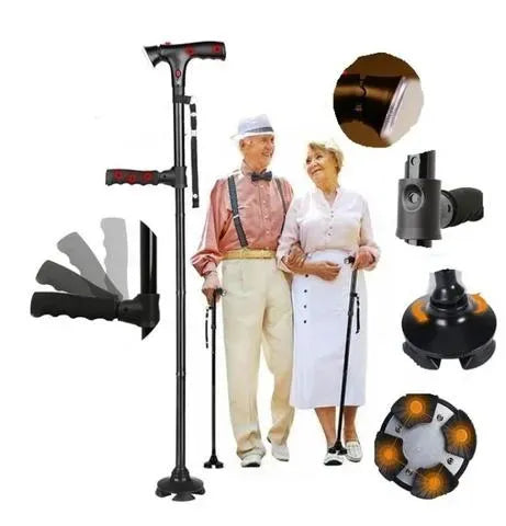 Anti-Fall Stödstav | Med LED-ljus, larm, dubbelhandtag & halkfri fot