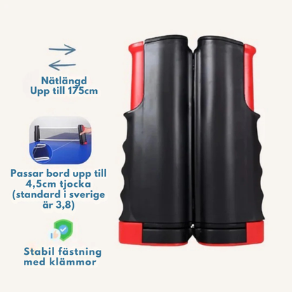 Portabelt bordtennis-set – Utdragbart pingisnät + racketar & bollar