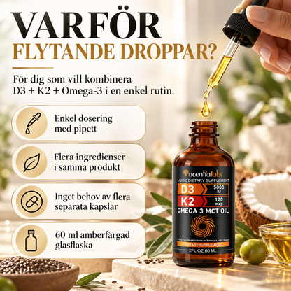 D3 + K2 + Omega-3 droppar – högkoncentrerad