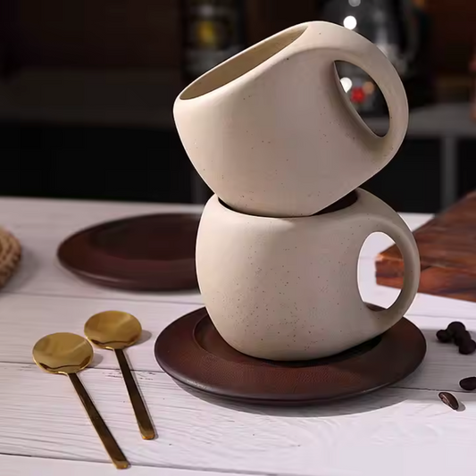 Eksklusiv keramisk kopp med trefat - 250 ml