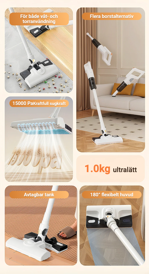 Trådløs 3-i-1 støvsuger – Suging, Mopp & Steriliser med UV