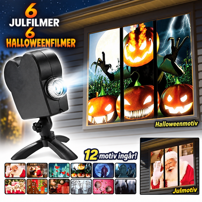 Fönsterprojektor för Halloween & Jul – 12 animerade filmer