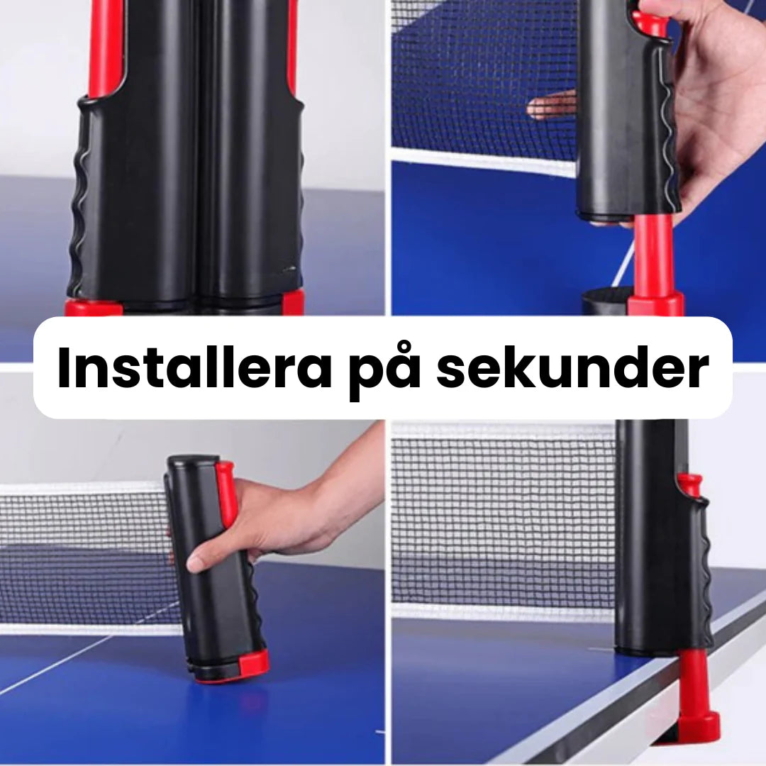 Portabelt bordtennis-set – Utdragbart pingisnät + racketar & bollar