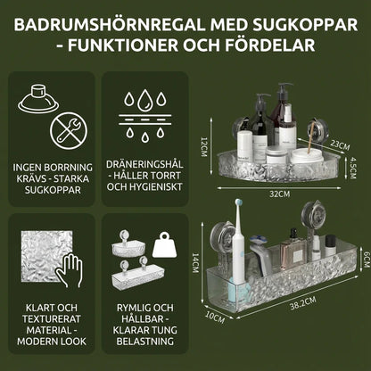 Badeværelseshjørnereol med sugekopper