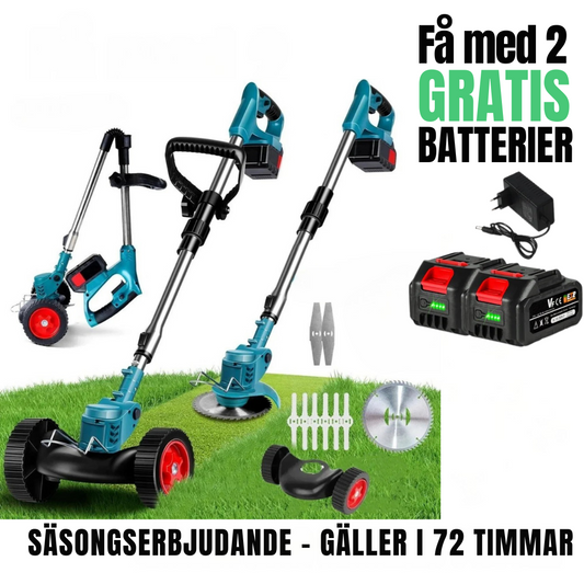 Trådløs & Sammenleggbar gresstrimmer 36V – Justerbar høyde, hjul & 3 bladtyper