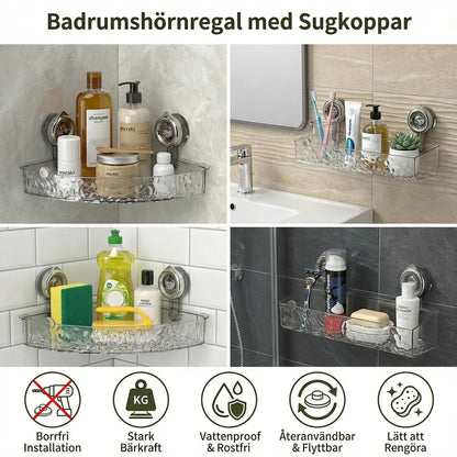 Badeværelseshjørnereol med sugekopper