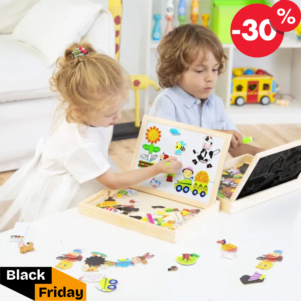 Montessori drawing board and magnetic puzzle 2-in-1