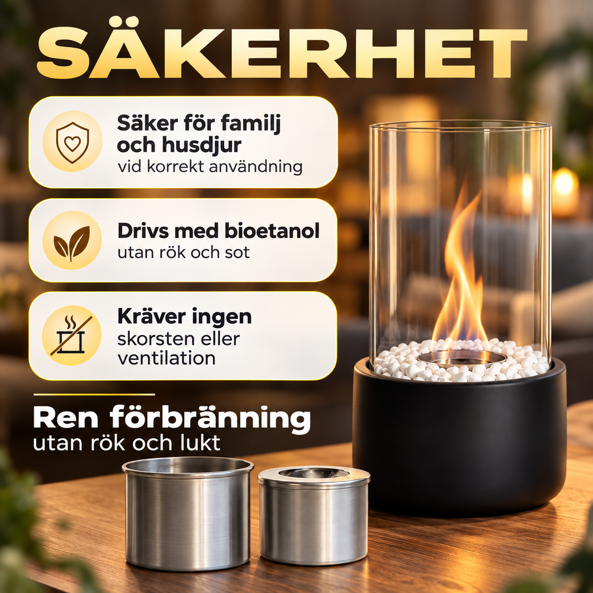 EternaFlame - Bordskamin i glas och metall