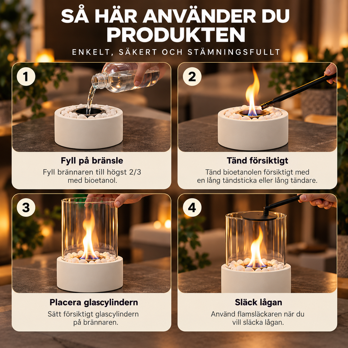 EternaFlame - Bordskamin i glas och metall