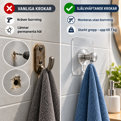 Självhäftande Väggkrokar – Utan Borrning