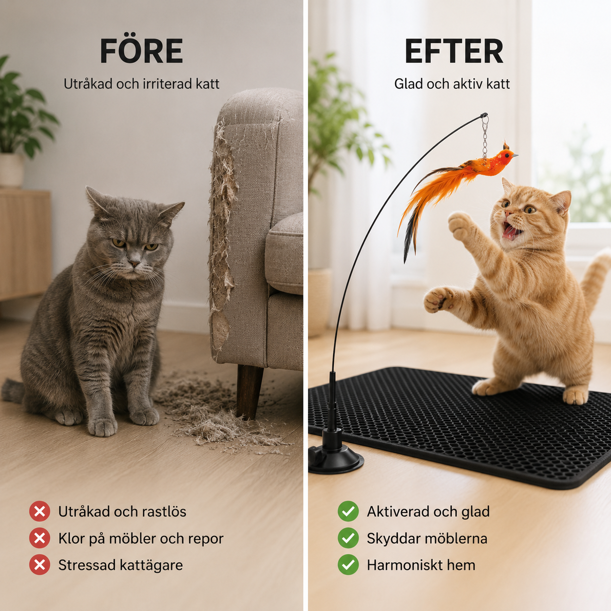 Interaktiv kattleksak med sugkopp och fågel