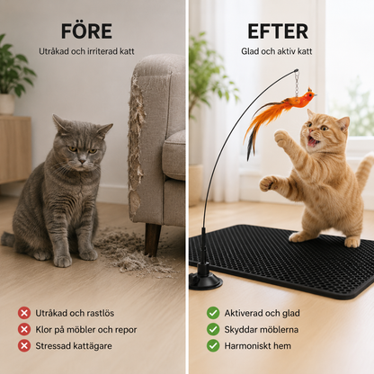 Interaktiv kattleksak med sugkopp och fågel
