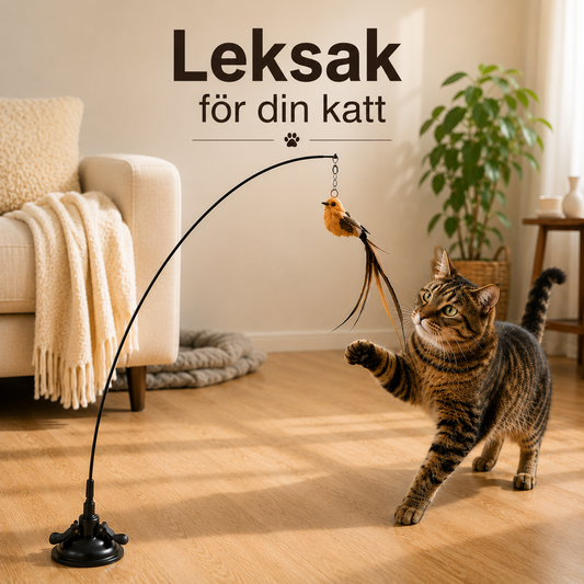 Interaktiv kattleksak med sugkopp och fågel
