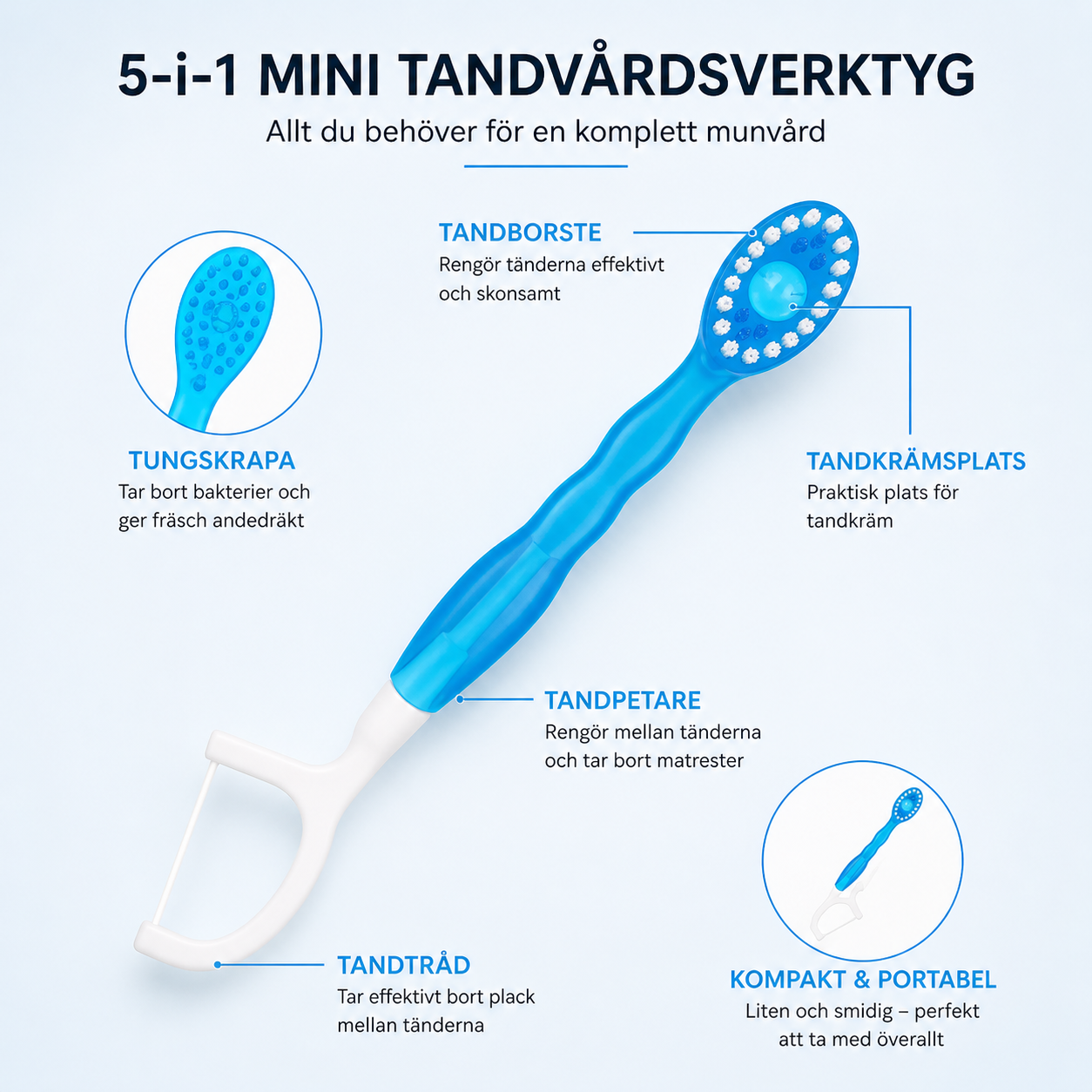 Mini-tandbørste 5-i-1