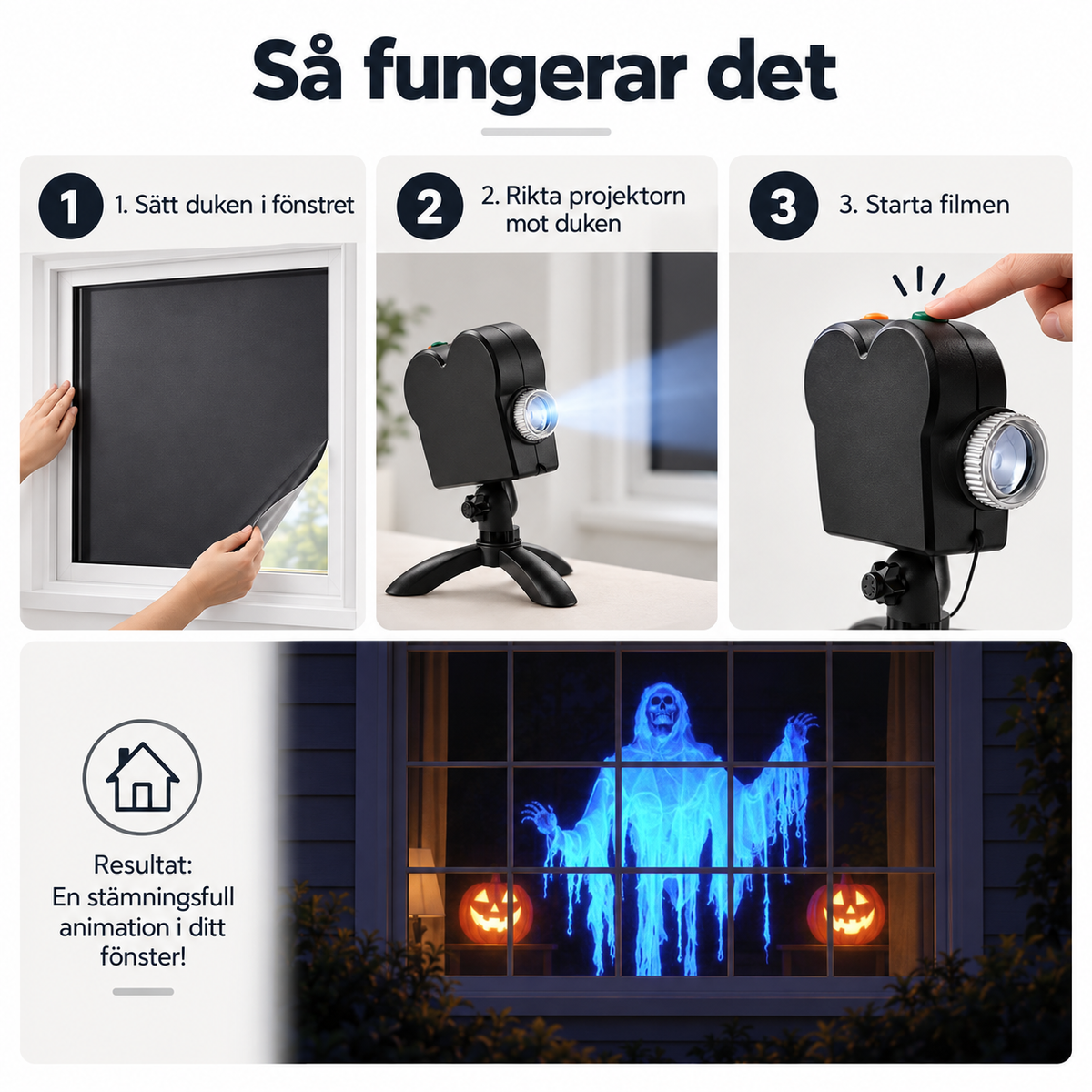Fönsterprojektor för Halloween & Jul – 12 animerade filmer