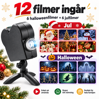 Fönsterprojektor för Halloween & Jul – 12 animerade filmer