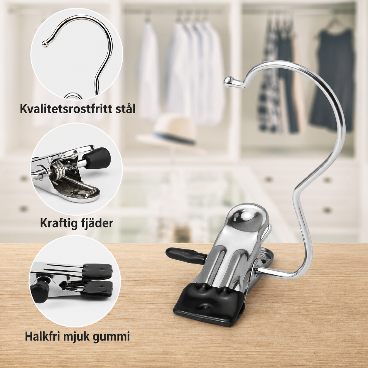 Klämkrokar för klädhängare (10 st)