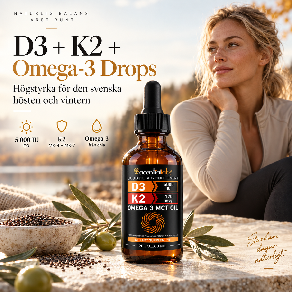 D3 + K2 + Omega-3 droppar – högkoncentrerad