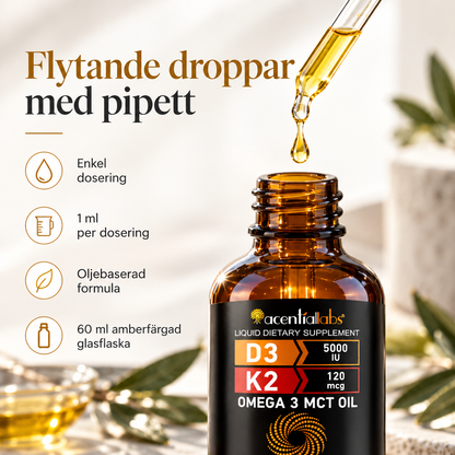 D3 + K2 + Omega-3 droppar – högkoncentrerad