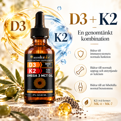 D3 + K2 + Omega-3 droppar – högkoncentrerad