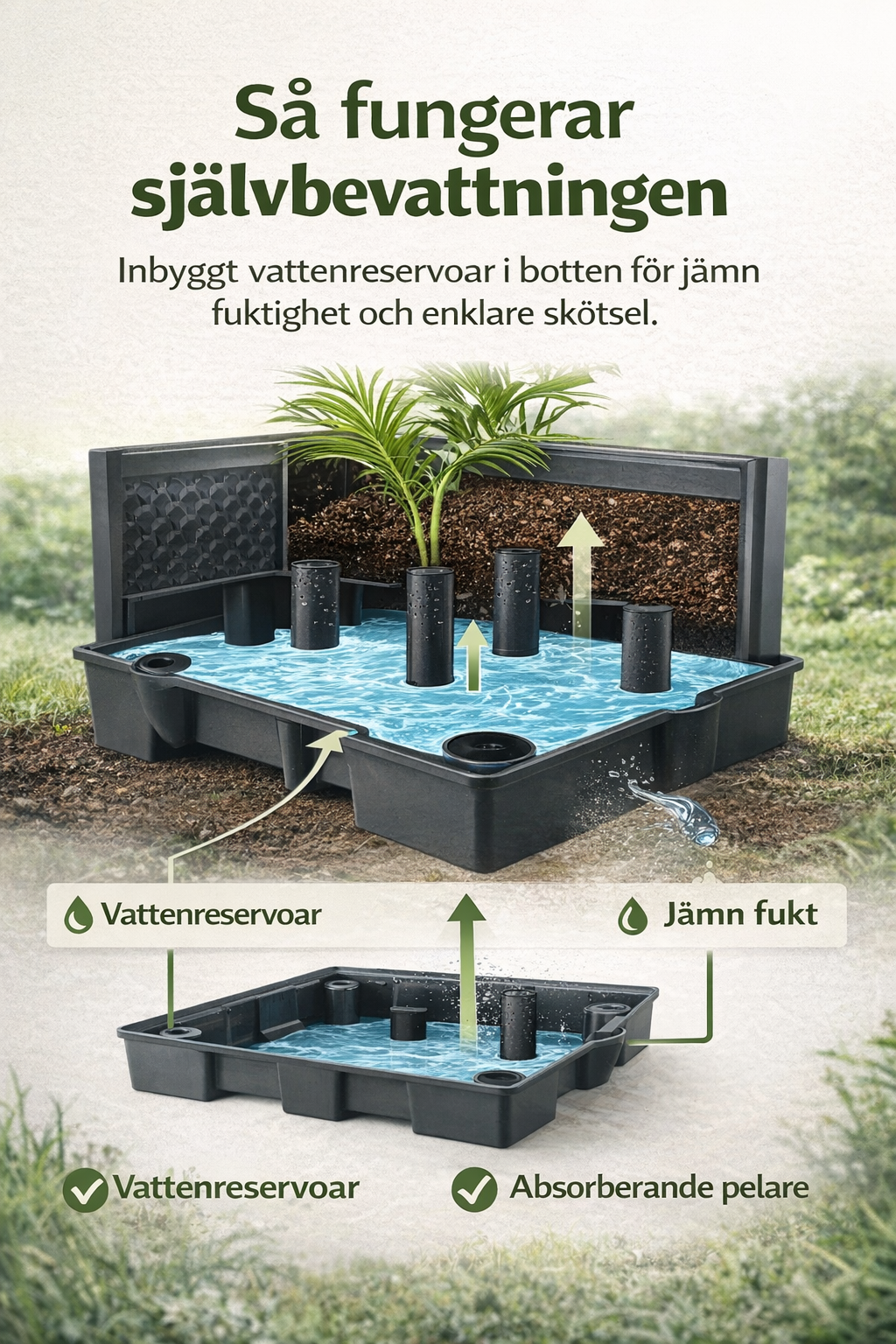 Selvvandende plantetårn med espalier - til blomster og klatreplanter
