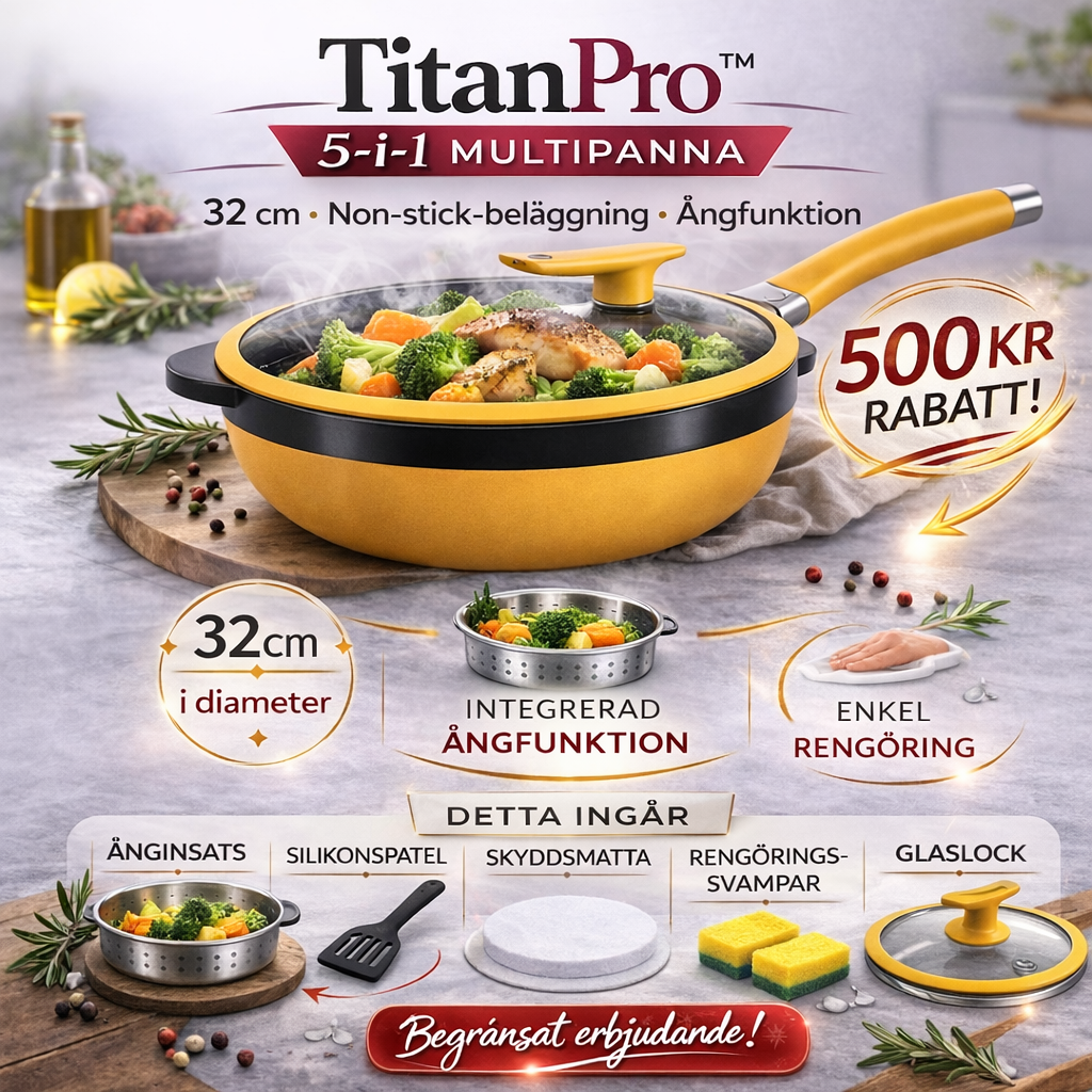 Titanisk Premium Keramisk Multigryde 32 cm med Dampfunktion