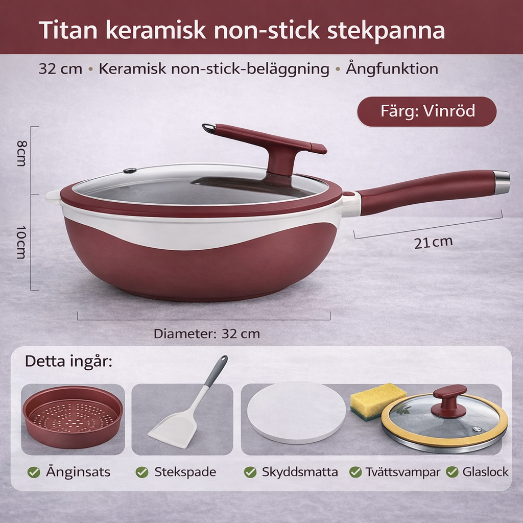 Titanisk Premium Keramisk Multigryde 32 cm med Dampfunktion