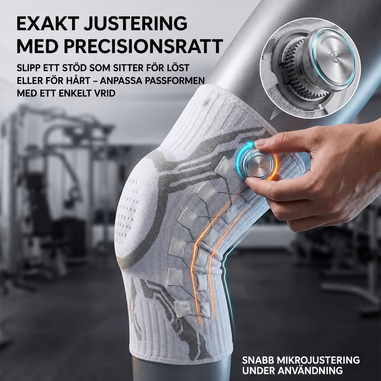 KneeFlex Pro™ – justerbart knästöd med precisionsratt