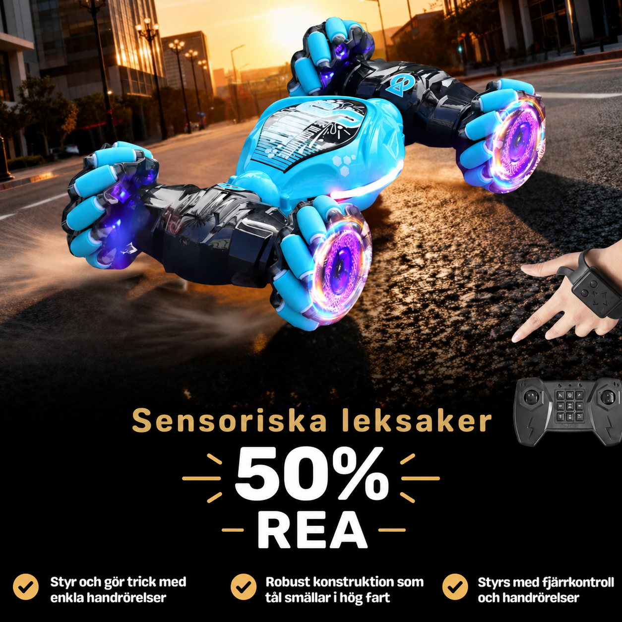 StormRacer DualControl – Stuntbil styrd med handen + fjärrkontroll