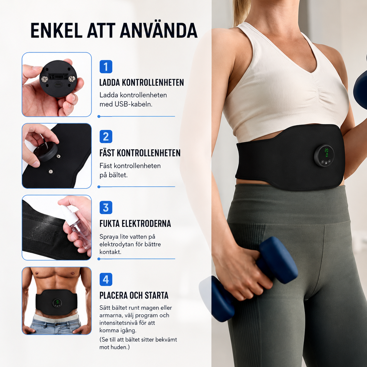Trådlöst EMS-bälte för magmusklerna