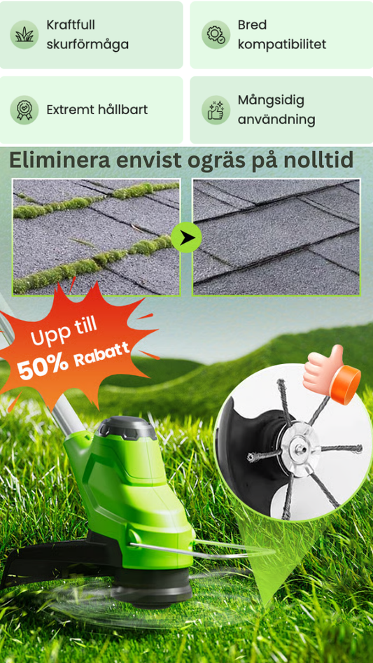 Universellt stålborsthuvud för effektiv trimning av trädgården