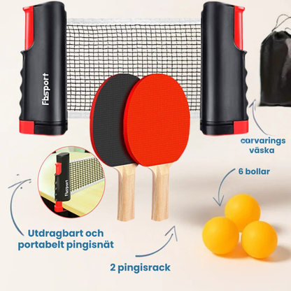Portabelt bordtennis-set – Utdragbart pingisnät + racketar & bollar