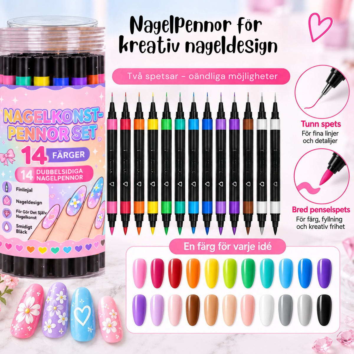 NailArt Studio – 14 dubbelsidiga nagelpennor + GRATIS stickers