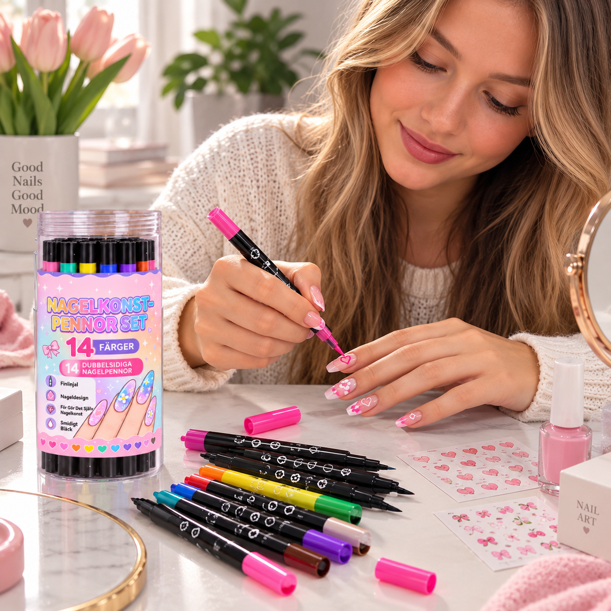 NailArt Studio – 14 dubbelsidiga nagelpennor + GRATIS stickers