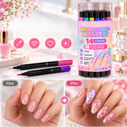 NailArt Studio – 14 dubbelsidiga nagelpennor + GRATIS stickers