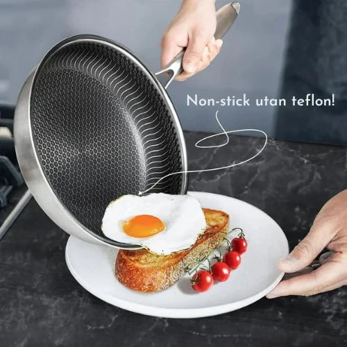 Premium Hybridpannan – stekpanna rostfritt & non-stick i ett