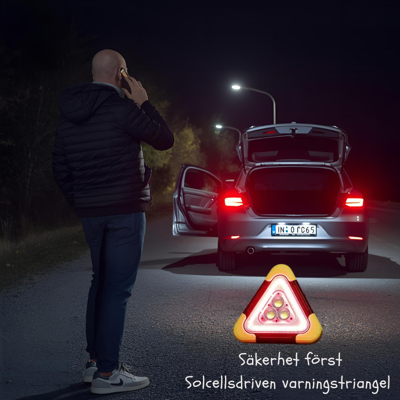 Led varningssignal, med solcell & uppladdningsbart batteri