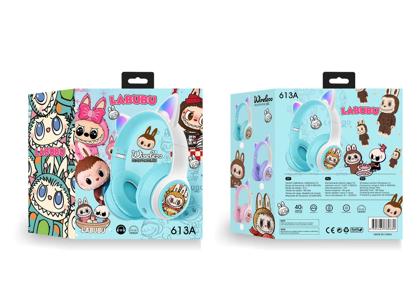 Trådlösa Hörlurar för barn - Labubu, Stitch eller Spiderman