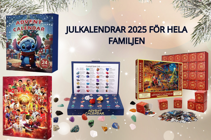 Adventskalendrar 2025 för hela familjen – Stitch, Fotboll, Pussel & Kristaller
