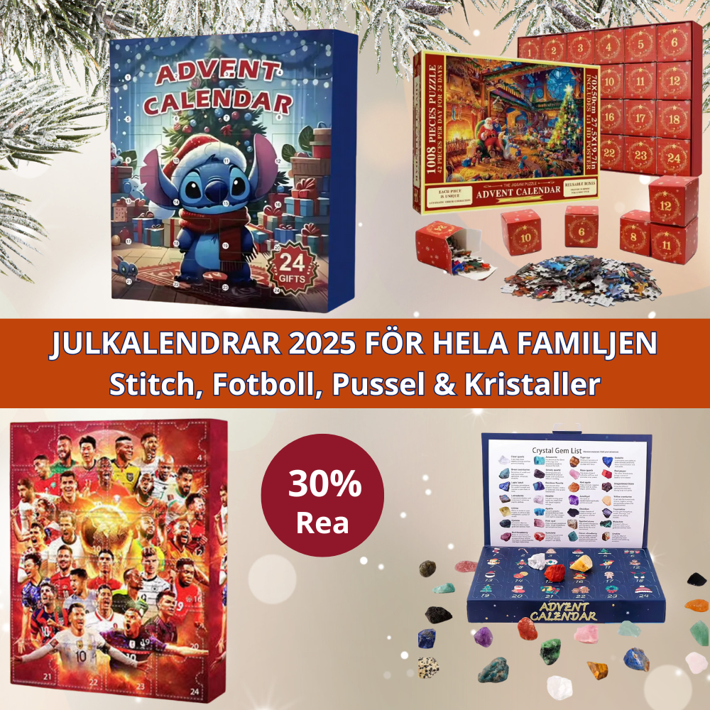 Adventskalendrar 2025 för hela familjen – Stitch, Fotboll, Pussel & Kristaller