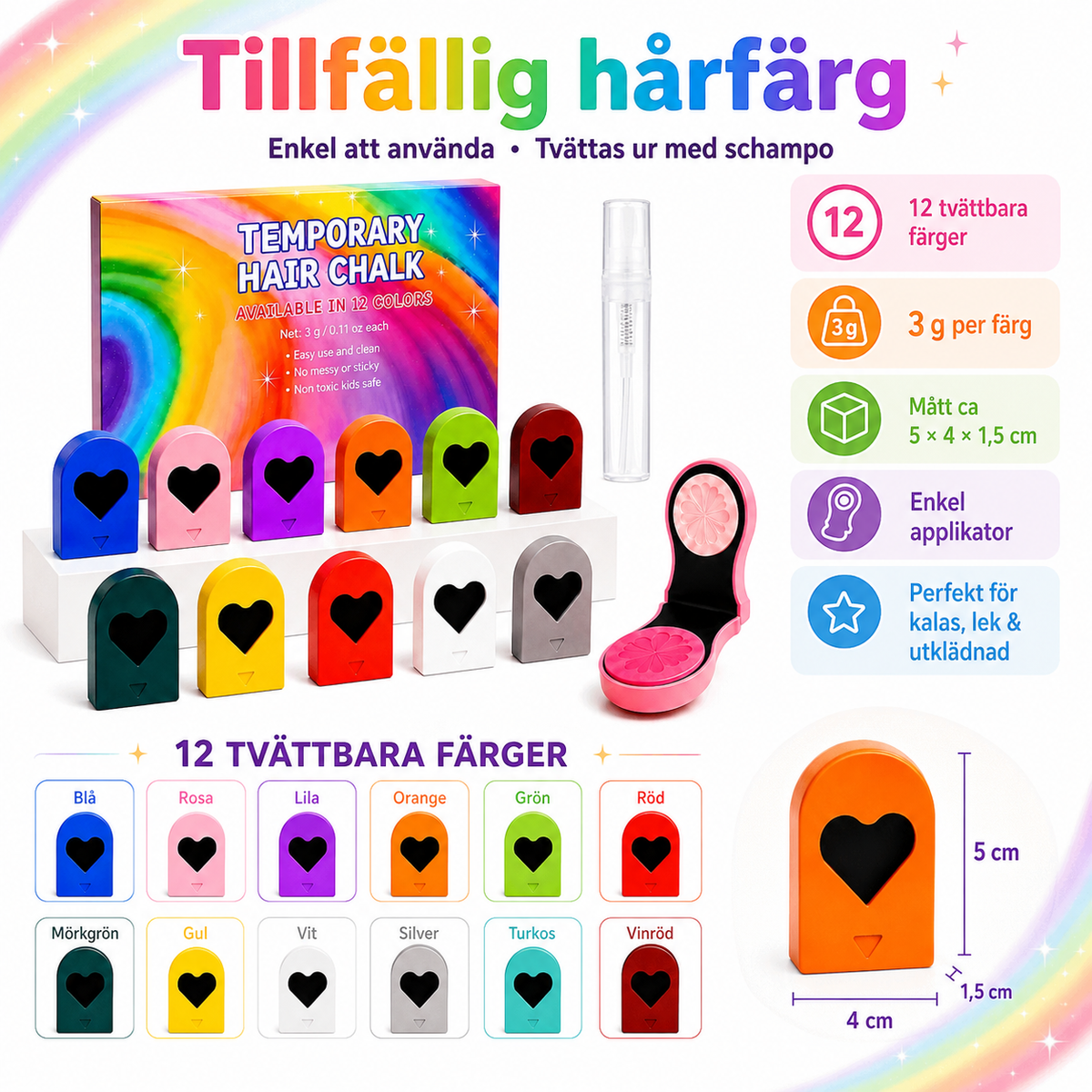 Tillfällig hårfärg i 12 nyanser - – för kalas, festival och kreativ styling