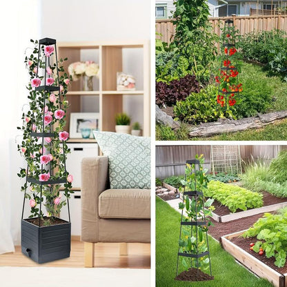 Selvvandende plantetårn med espalier - til blomster og klatreplanter