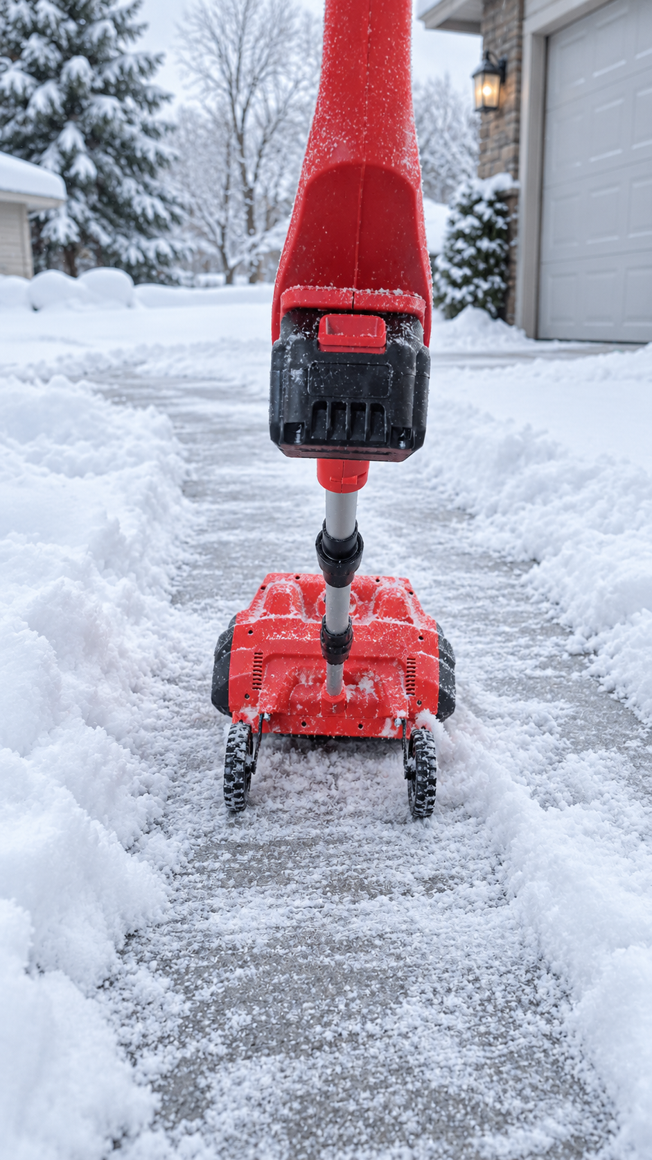 Snöskovel på snöig gångväg